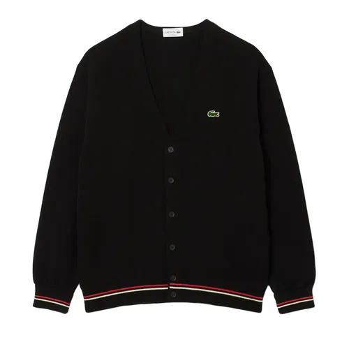 Áo Len Cardigan Nam Lacoste Relaxed Fit Stripe Detail Cotton Cardigan 0100 LACAH9311 Màu Đen Size 2