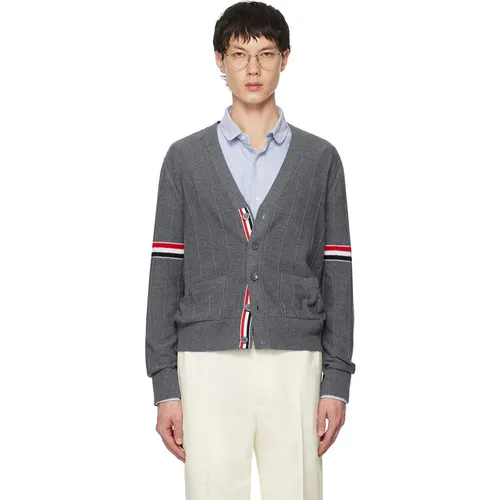 Áo Len Cardigan Nam Thom Browne Grey Y-Neck Cardigan Cardigan MKC519A Màu Xám Size 3
