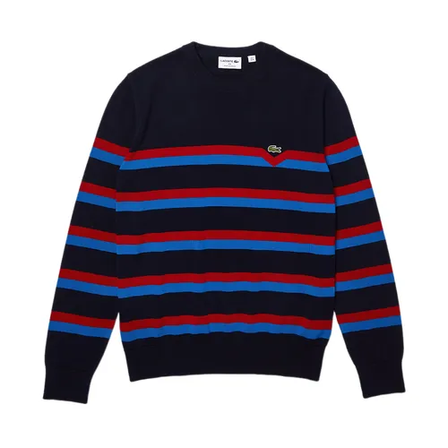 Áo Len Nam Lacoste Men's Striped Organic Cotton Sweate AH6788-51 PTR Màu Xanh Navy Phối Đỏ Size 3