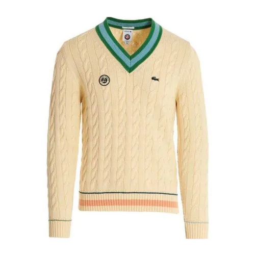 Áo Len Lacoste Sport Roland Garros Edition V-Neck Tennis Jumper Màu Kem Size XXS