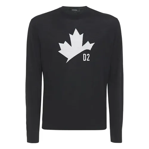 Áo Len Nam Dsquared2 Maple Leaf Jacquard Wool Knit Jumper Màu Đen Size S