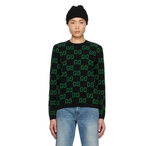 Áo Len Nam Gucci GG Black & Green Sweater 241451M201001 Màu Đen Họa Tiết Size S