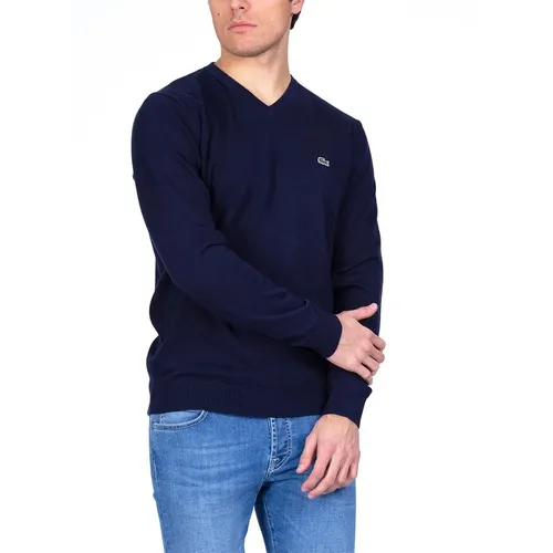 Áo Len Nam Lacoste Long Sleeve V-Neck Sweater AH7003 AT9 Màu Xanh Navy Size 2