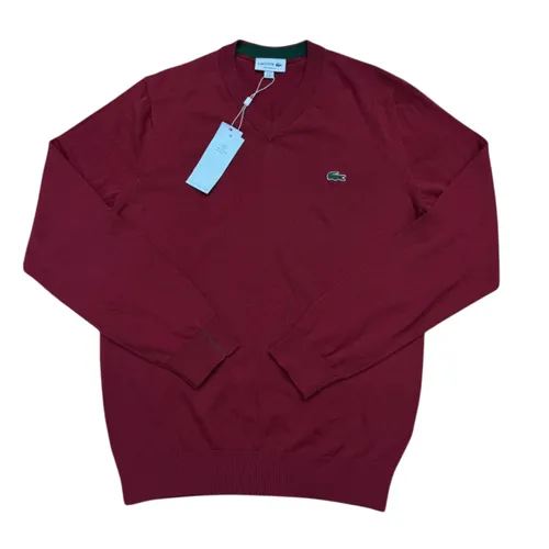 Áo Len Nam Lacoste Men's V-Neck Organic Cotton Sweater Màu Đỏ Đô Size 4