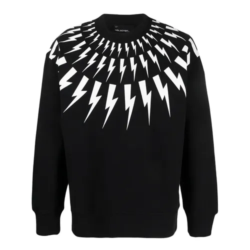 Áo Nỉ Nam Neill Barrett Thunderbolt Print Cotton Sweatshirt Màu Đen Họa Tiết Size S (Form Over)