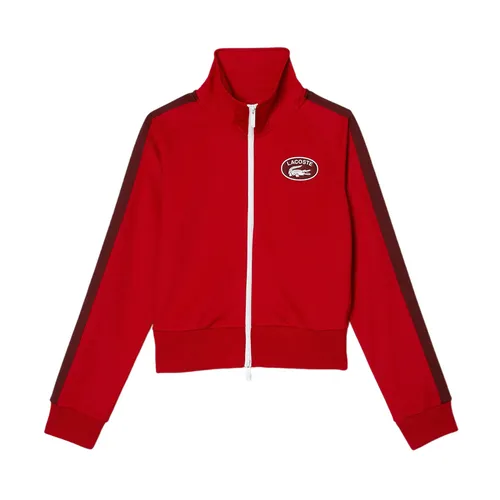 Áo Nỉ Nữ Có Khóa Kéo Lacoste Women's Badge Piqué Zippered Sweatshirt Màu Đỏ Size 34