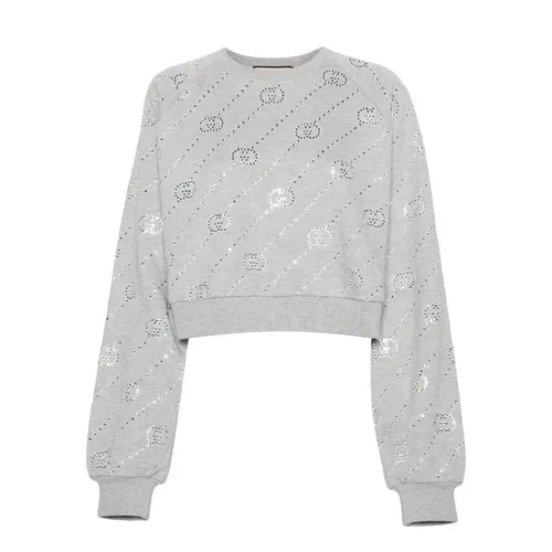 Áo Nỉ Nữ Gucci Crystal-Embellished Interlocking G Felted Sweatshirt Màu Xám Size S