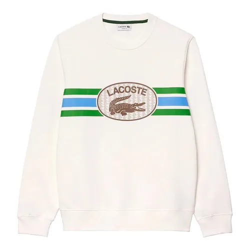 Áo Nỉ Sweater Nam Lacoste Monogram Print Fleece Sweatshirt Màu Trắng Size 3