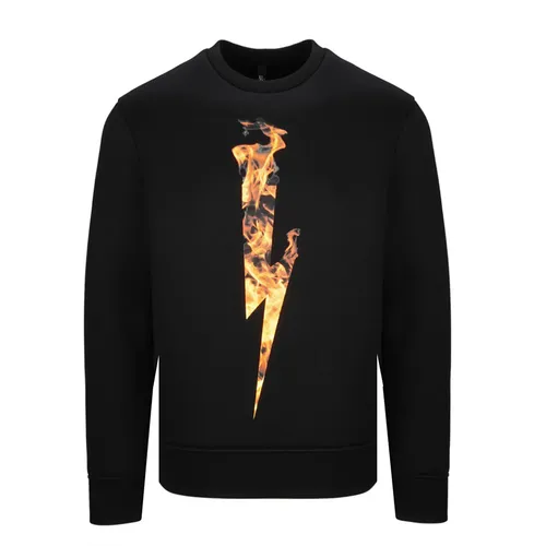 Áo Nỉ Sweater Nam Neil Barrett Black Flame Thunderbolt Bonded PBJS501S Màu Đen Size S