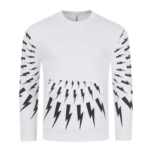 Áo Nỉ Sweater Nam Neil Barrett Contrasting Print Radial Fair-Isle Thunderbolt BJS005S Màu Trắng Size S