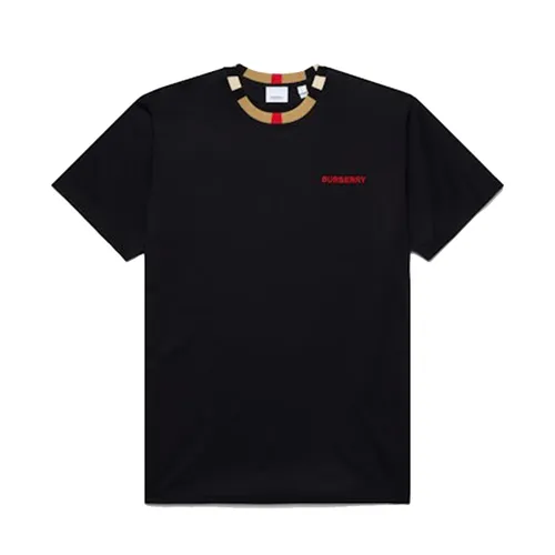 Áo Phông Burberry Icon Stripe Trim Cotton T-shirt Black Màu Đen Size XS