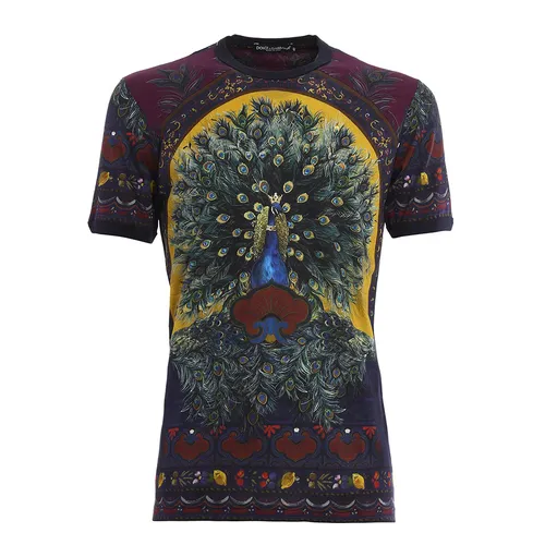 Áo Phông Nam Dolce & Gabbana D&G Slim Fit Peacock Print T-Shirt Phối Màu Size 48