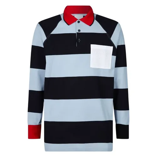 Áo Polo Dài Tay Nam Burberry Long Sleeve Stripe Net Cotton Male Blue 80134731 Màu Xanh Đen Size XS