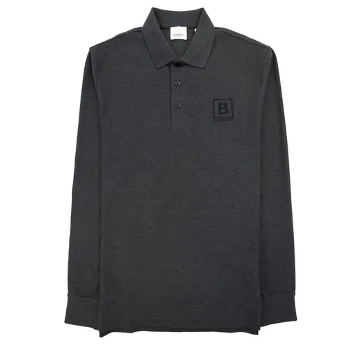 Áo Polo Dài Tay Nam Burberry Plain Cotton Long Sleeve Dark Grey 8053062 Màu Xám Đậm Size L