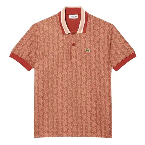 Áo Polo Nam Lacoste Classic With Contrast Collar And Monogram Jacquard Brown/Beige DH1417 51 GTI Màu Nâu Họa Tiết Size 3