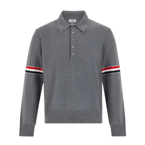 Áo Polo Len Nam Thom Browne Gray Pinched Seam MKP108A Màu Xám Size 1