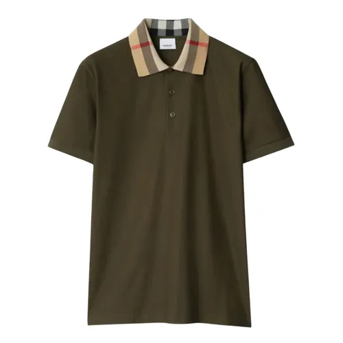 Áo Polo Nam Burberry Green Icon Stripe Collar Check Camel 8095923 Màu Xanh Rêu Size XS