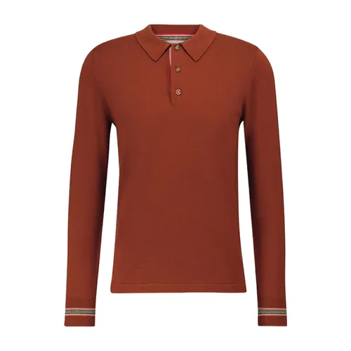 Áo Polo Nam Dài Tay Burberry Pace Merino Wool Long Sleeved Polo Màu Nâu Đỏ Size XS