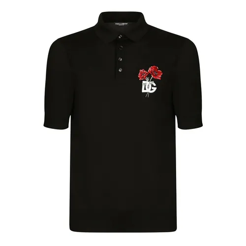Áo Polo Nam Dolce & Gabbana Black Wool DG Logo Rose Collared Màu Đen Size 44