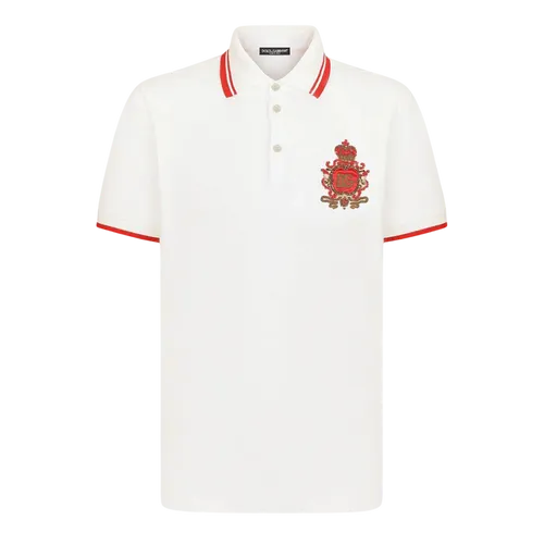 Áo Polo Nam Dolce & Gabbana D&G Logo-Patch Short-Sleeved In White G8OS1Z FU7EN W0111 Màu Trắng Size 44