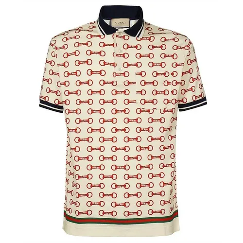 Áo Polo Nam Gucci GG Horsebit Print Cotton Shirt Màu Kem Họa Tiết Size M