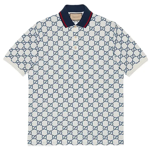 Áo Polo Nam Gucci GG Stretch Cotton White Blue 598956-XJB0U-9064 Màu Trắng Họa Tiết Size M