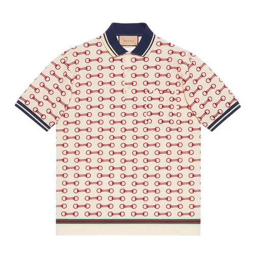 Áo Polo Nam Gucci Horsebit Print Cotton Màu Kem Họa Tiết Size M