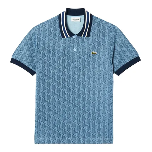 Áo Polo Nam Lacoste Classic Fit Contrast Collar Monogram DH1417-I8K Màu Xanh Họa Tiết Size 2