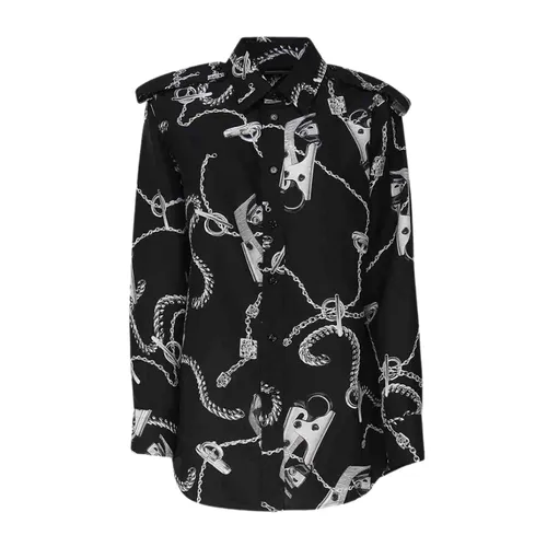 Áo Sơ Mi Nữ Burberry Long-Sleeve Knight Hardware Silk Shirt 8088942 Màu Đen Size 4