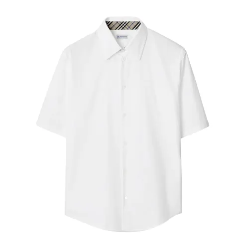 Áo Sơ Mi Cộc Tay Burberry Check 8104076 Màu Trắng Size S