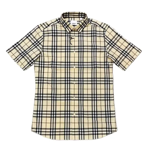 Áo Sơ Mi Cộc Tay Nam Burberry Check Kẻ Phối Màu Size XS