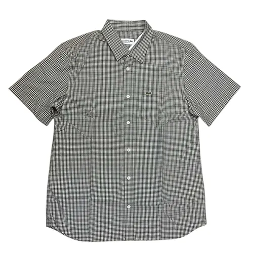Áo Sơ Mi Cộc Tay Nam Lacoste Coolmax Blend Jacquard Short Sleeve Check Shirt Màu Xám Kẻ Size 39