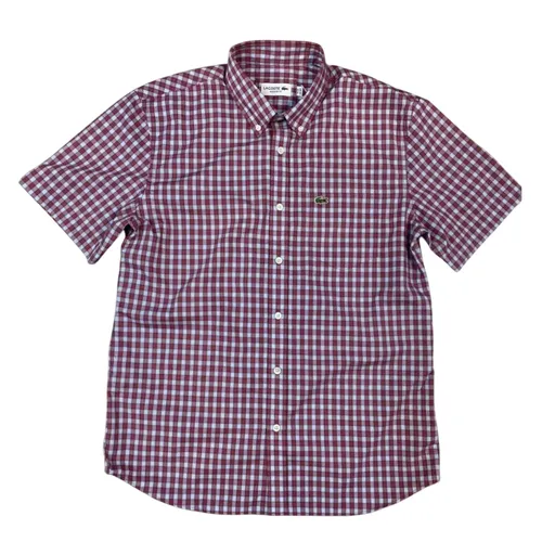Áo Sơ Mi Cộc Tay Nam Lacoste Men's Short Sleeve Shirt Màu Đỏ Kẻ Size 39