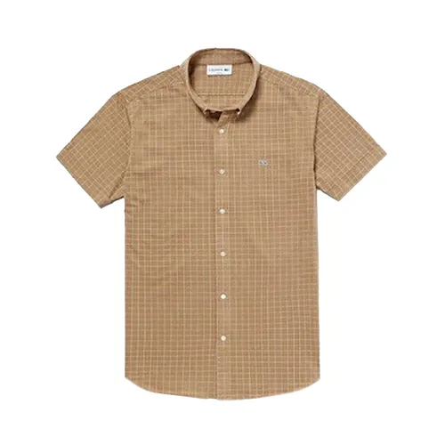 Áo Sơ Mi Cộc Tay Nam Lacoste PH763EL Slim Màu Nâu Size 3