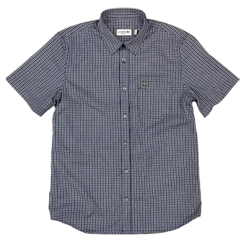 Áo Sơ Mi Cộc Tay Nam Lacoste Regular Fit Short Sleeve Shirt Màu Kẻ Xanh Size 38