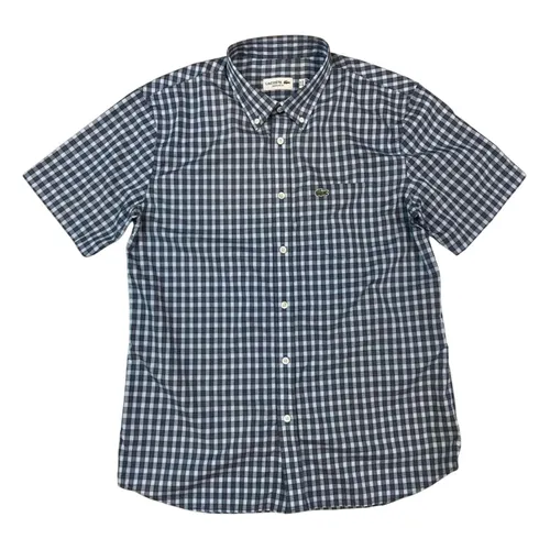 Áo Sơ Mi Cộc Tay Nam Lacoste Regular Fit Short Sleeve Shirt Màu Xanh Kẻ Trắng Size 39
