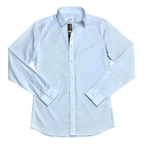Áo Sơ Mi Dài Tay Nam Burberry BBR London England Cotton Check Shirt Màu Xanh Nhạt Size XS