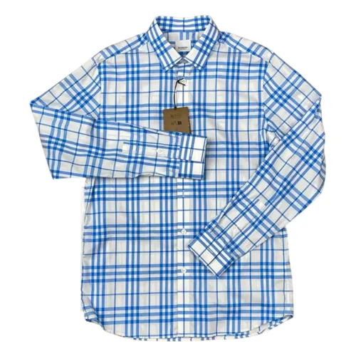 Áo Sơ Mi Nam Burberry Camisa Màu Xanh Trắng Kẻ Sọc Xanh Size M