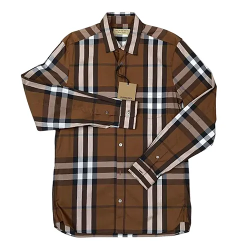 Áo Sơ Mi Nam Burberry Check Long Sleeve Vintage Check Shirt Màu Nâu Kẻ Trắng Size S