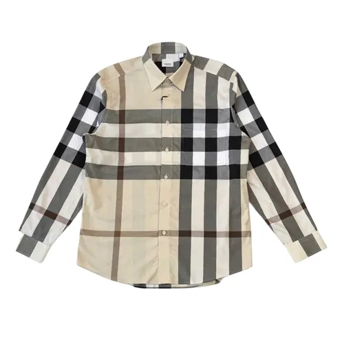 Áo Sơ Mi Nam Burberry Claverdon Long-sleeved Checked Cotton In Beige 81054661 Màu Be Size S