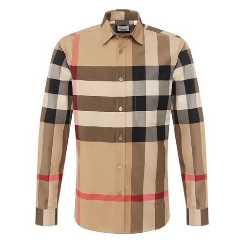 Áo Sơ Mi Nam Burberry Long Sleeve Cotton Shirt 8010213 Màu Be Kẻ Size S