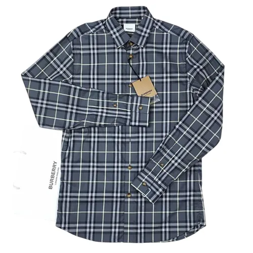 Áo Sơ Mi Nam Burberry Men's Cotton Shirt Grey Màu Xám Kẻ Size XS
