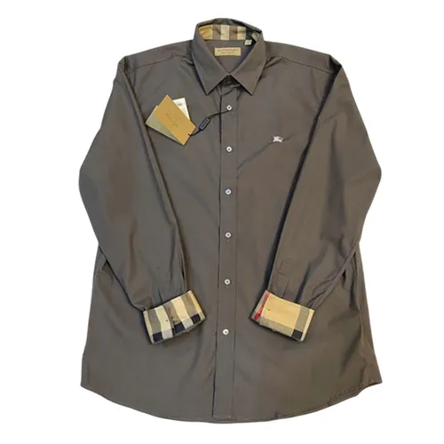 Áo Sơ Mi Nam Burberry Stone Check Grey Cổ Màu Xám