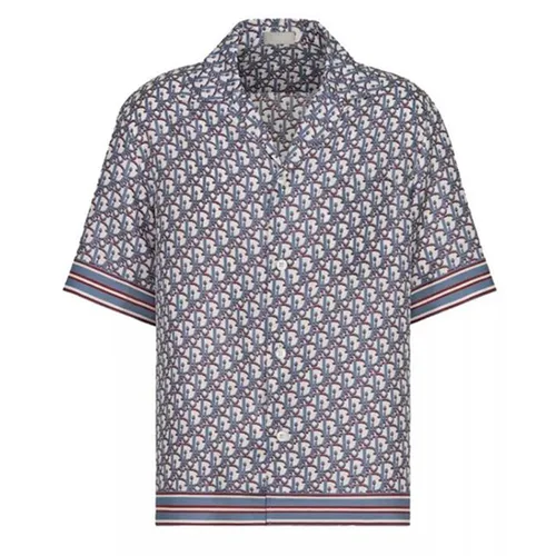 Áo Sơ Mi Nam Dior Oblique Pixel Hawaiian Silk Shirt Màu Xanh Họa Tiết Size 39