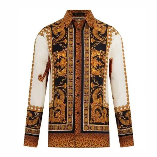 Áo Sơ Mi Nam Versace AW18 Runway Wild Leopard Black Gold Baroque Silk Shirt Màu Vàng Họa Tiết Size 40
