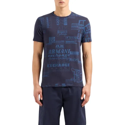 Áo Thun Nam Armani Exchange Nhiều Chữ 3DZTHW ZJ8EZ Tshirt Màu Xanh Navy Size XS