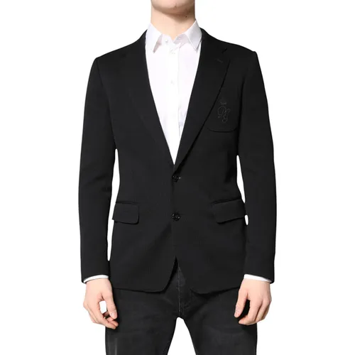 Áo Vest Nam Dolce & Gabbana D&G Black Wool Single Breasted Coat Suit Blazer Màu Đen Size 46