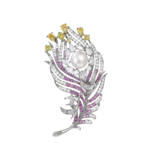 Cài Áo Nữ Meri Mystical Feathers BR869-H Màu Tím/Trắng