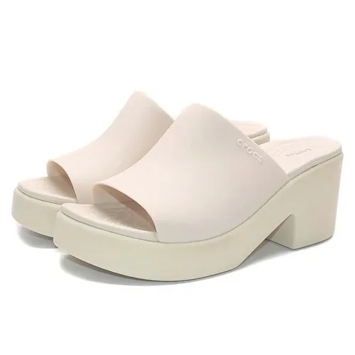 Dép Cao Gót Nữ Crocs Sandal Women Brooklyn Frocsted Slide Heel LiteRide™ Foam - Stucco Màu Be Size 36-37