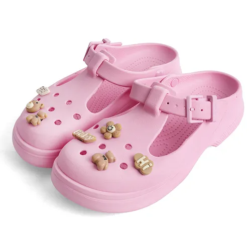 Dép Nữ Crocs Sandal Women Classic Mary Jane Clog Charm Sweet Chocolate Bear Pink Tweed Màu Hồng